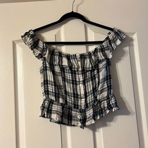 Black and white plaid off the shoulder shirt